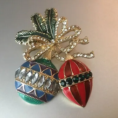 Monet Christmas Ornament & Pine Brooch Pin Enamel & Pave Rhinestones NEW In Box • $21.99