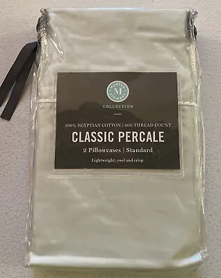Martha Stewart Classic Percale 2 Standard Pillowcases 400 TC Cotton Sage 👍 • $14