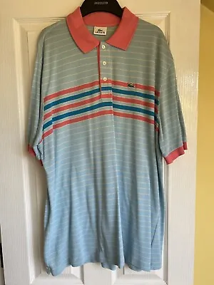 Mens Lacoste Polo Shirt Size 6 Blue With Pink/blue Stripes Worn • £14