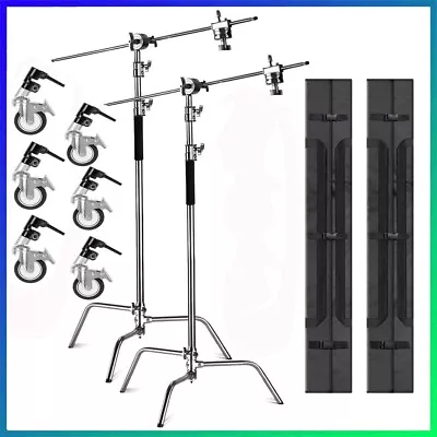 2pc Upgraded Heavy Duty Stainless Steel C-Stand +Hold Boom Arm +Grip Head +Wheel • $332.29