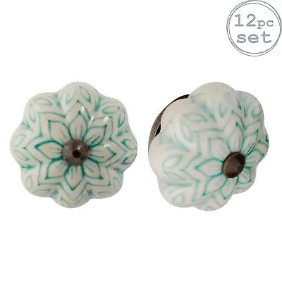£16.99 • Buy 12x Floral Ceramic Cabinet Knobs Cupboard Door Drawer Handles Mint Green