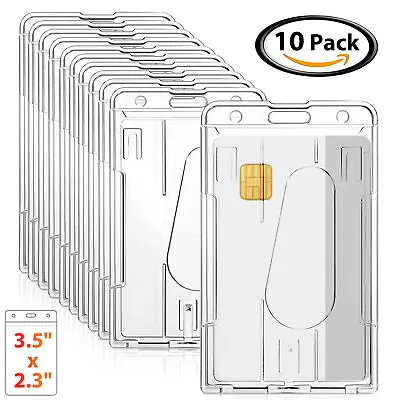 10x Clear ID Card Badge Holder Hard Plastic Protector Vertical Slim Protect Case • $12.98
