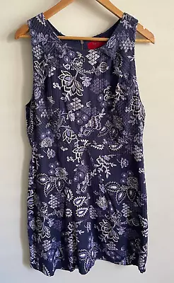 $16 • Buy Tigerlily Anthropologie Delft Floral Print Tunic Dress Size 14 Sleeveless Blue