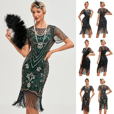 £21.59 • Buy 1920s Sequins Fringed Party PROM Great Gatsby Costume Women Flapper Dress UK6-22
