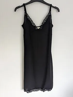 £15 • Buy Charlotte Halton Slip Dress Black Size 12 Runs Small Lace Trim