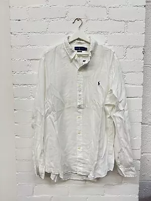 Polo Ralph Lauren Classic Fit BD PPC SPT 100% Linen White Shirt Extra Large XL • £11.51