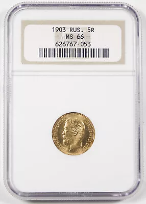 RUSSIA 1903 5 ROUBLE/RUBLE Gold Coin NGC MS66 NICHOLAS II GEM BU • $599.99