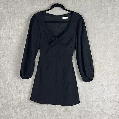 Kookai Black Long Sleeve Crochet Cotton Lace Short Dress Tie Bust Size 36 Aus 8 • $32.95