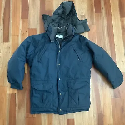 LL Bean Men Maine Warden's Blue Goretex Hooded Parka Down Puffer Medium Tall USA • $99.99