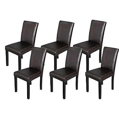 Dining Chairs Set Of 6 PU Leather Armless Side Chairs For Kitchen With Wood Legs • $194.58