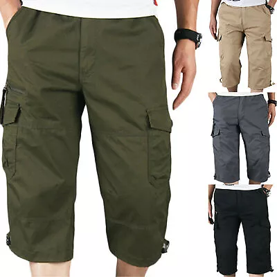 Men 3/4 Long Length Tactical Shorts Waist Cargo Summer Wrok Three Quarter Pants • $23.99