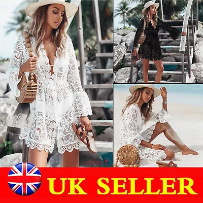 £11.88 • Buy UK Women's Beach Bikini Cover Up Sarong Dress Lace Crochet Wear Summer Swimwear