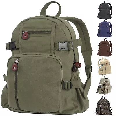 Mini Vintage Style Canvas Backpack Compact Military Camo Rugged School Bag • $28.99