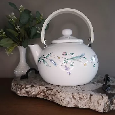 Vintage PFALTZGRAFF April Floral Pastel Flowers White Enamel Teapot Tea Kettle • $10