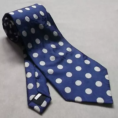 Tie Mens SILK Necktie POLKA DOT Neck Tie DARK BLUE WHITE DOTS Spotty Spots • £9.99