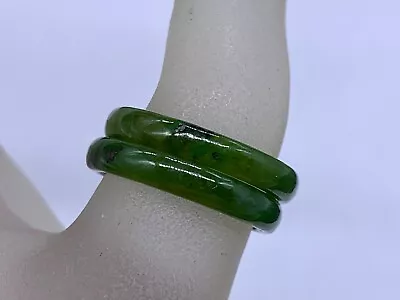 Vintage Green Jade Jadeit Or Glass Band Ring Pair Men Women Unisex Size 8.5 • $24.99