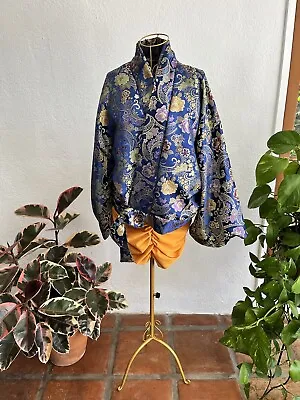 Cropped Vintage Floral Embroidered Kimono Jacket Boxy With Bow Tie Closure • $34