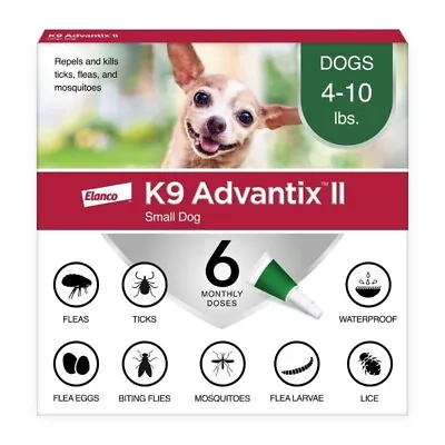 K9 Advantix II Monthly Flea & Tick Prevention For Small Dogs 4-10 Lbs 6 Doses • $64.79
