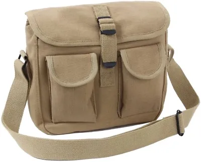 Khaki 2 Pocket Canvas Military Ammo Carry Shoulder Bag • $14.99