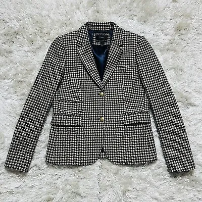 J.Crew Blazer Woman Size 8 Brown Blue Wool Houndstooth Schoolboy Button Lined • $99.99