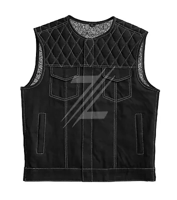 Men's Denim Bikers Vest Handmade Classic Diamond Quilted Motorcycle Black Vests • $153