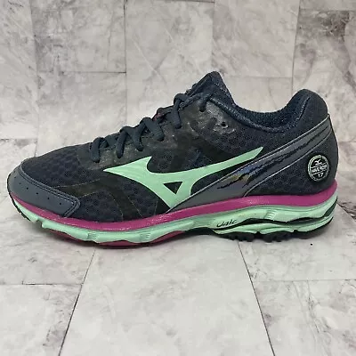 Mizuno Womens Wave Rider 17 Size 7.5 M Running Shoes Lace Up Sneakers Blue Teal • $23.99