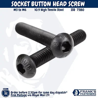 🇬🇧 M3 M4 M5 M6 Socket Button Head Screws 10.9 High Tensile Black Allen Bolts • £3.71