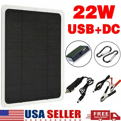 $30.99 • Buy 22W Solar Panel 12V Trickle Charger Battery Charger Kit Maintainer Boat RV Car