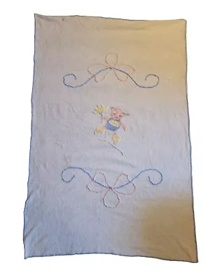 Vtg Chenille Child's Bed Spread Baby Crib Blanket Kitten Cat Blue Trim A7 • $14.99