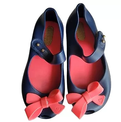 Mini Melissa Ultra Girl Navy Blue Coral Pink Bow Size 8 • $29.99