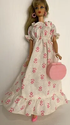 Vintage Barbie Clone Flower Pink/White Dress  Pink Heels Purse And Earrings! • $20.99