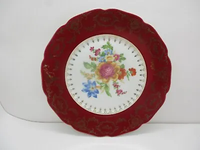 Vintage Czechoslovakia RGK Floral Plate Burgundy Gold Accent • £17.09