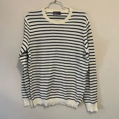 Vince Women's L Black/White Striped Cotton Pullover Sweater • $24.50
