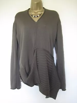 Crea Concept Khaki/brown Unusual Lagenlook 100% Merino Wool Jumper Size XL • £24.99