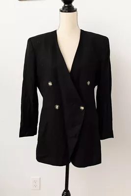 VTG 90's Jones New York Black Jacket Blazer Size 14 Collarless Made In USA • $35