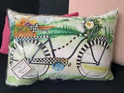 MacKenzie Childs Pillow Courtly Check Bike Ride Bicycle Lumbar Throw Pillow NWT • $80