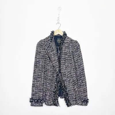 MCGINN NORDSTROM Asymmetric Tweed Blazer Black Fringe Chain Peplum Womens Us 6 • $62.90