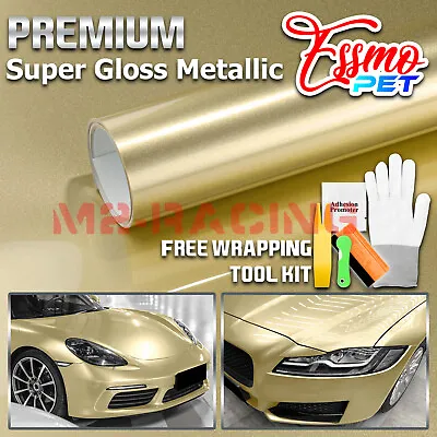 ESSMO PET Super Gloss Metallic Champagne Gold Car Vinyl Wrap Decal Like Paint • $472.50