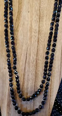 Vintage 54  Black Jet 8mm Faceted Glass Bead Endless Necklace W/silver Accents • $18.99