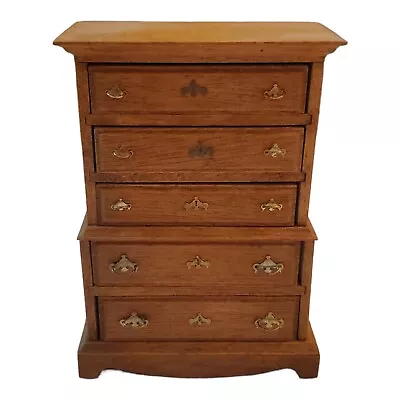 Vintage Dollhouse Minature Chippendale Chest Of Drawers Dresser Tall Wood 4.25  • $14.99