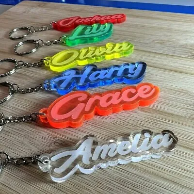 Personalised Name KEYRING KEYCHAIN GIFT ANY NAME SCHOOL BAG TAG LASER Engraved • £2.45