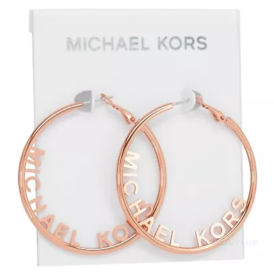 MICHAEL KORS Womens Large Rose Gold Hoop Earrings MK Logo Rim 2-Inch Wide • $46.80