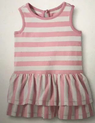 Hanna Anderson Girls Size 90cm 3t Pink/white Ruffle Stripe Dress Sleeveless New • $22.50