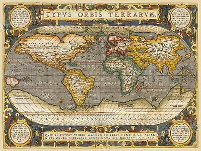 1608 World Map By Ortelius Historic Vintage Style Wall Map - 18x24 • $13.95