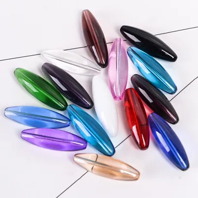 5pcs Long Oval Shape 40x12mm Glossy Crystal Glass Loose Beads For Jewelry Making • $3.98