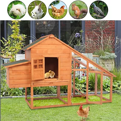 75in Rabbit Hutch Chicken Coop Bunny Cage Small Animal Pet House W/Run Outdoor • $94.99