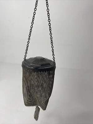 Antique Victorian Mandalian Enamel Metal Mesh Purse Bag Chain • $124