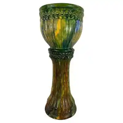 Art Nouveau Ceramic Majolica Planter Or Jardinier On A Pedestal • $1350