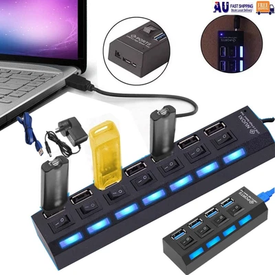 $7.99 • Buy 7 Port USB 3.0 Hub High Speed Extension Charger Adapter Switch For PS4/Slim/Pro