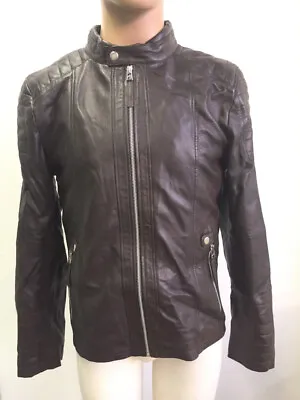 ISACO Men's Leather Jacket Mao With Button Dark Brown DE 46 • $43